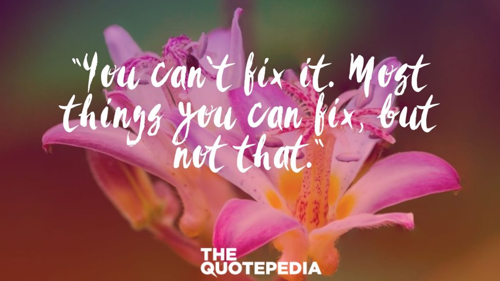 “You can’t fix it. Most things you can fix, but not that.”