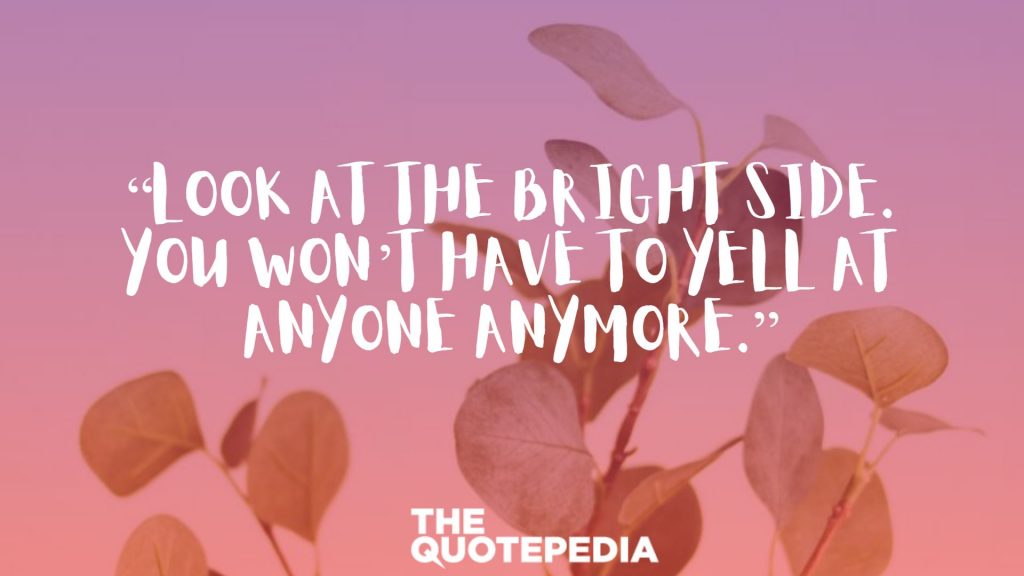 “Look at the bright side. You won’t have to yell at anyone anymore.”