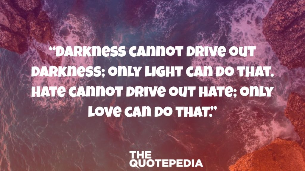 “Darkness cannot drive out darkness; only light can do that. Hate cannot drive out hate; only love can do that.”