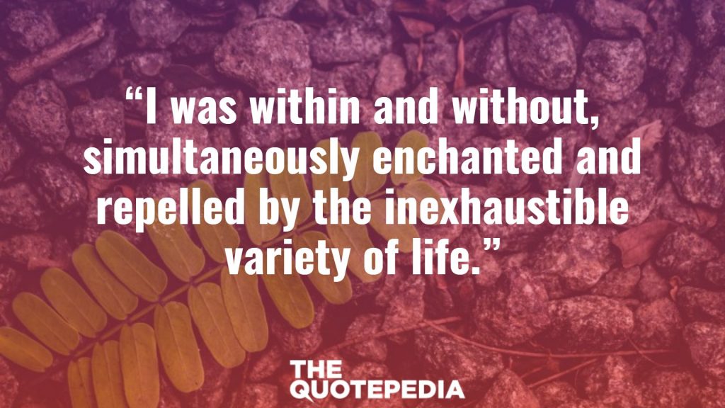 “I was within and without, simultaneously enchanted and repelled by the inexhaustible variety of life.”