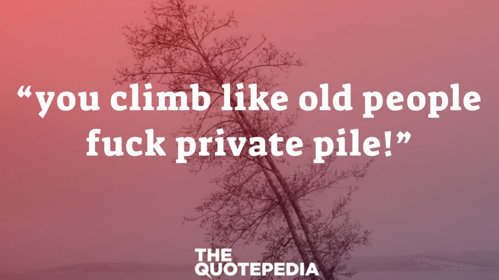 “you climb like old people fuck private pile!”