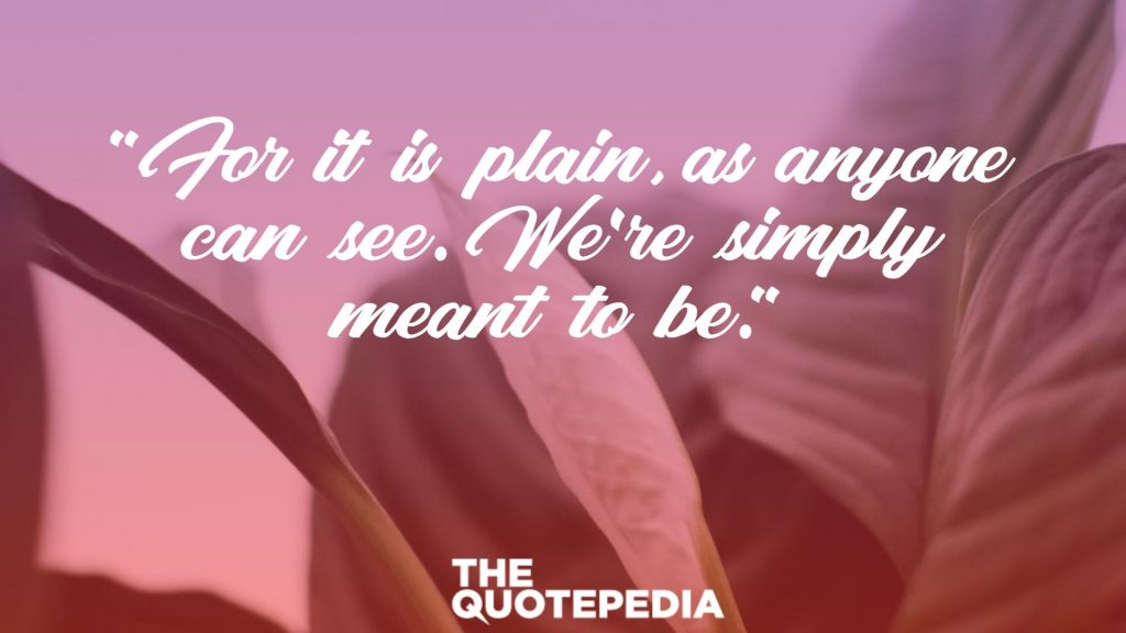 "For it is plain, as anyone can see. We're simply meant to be." 