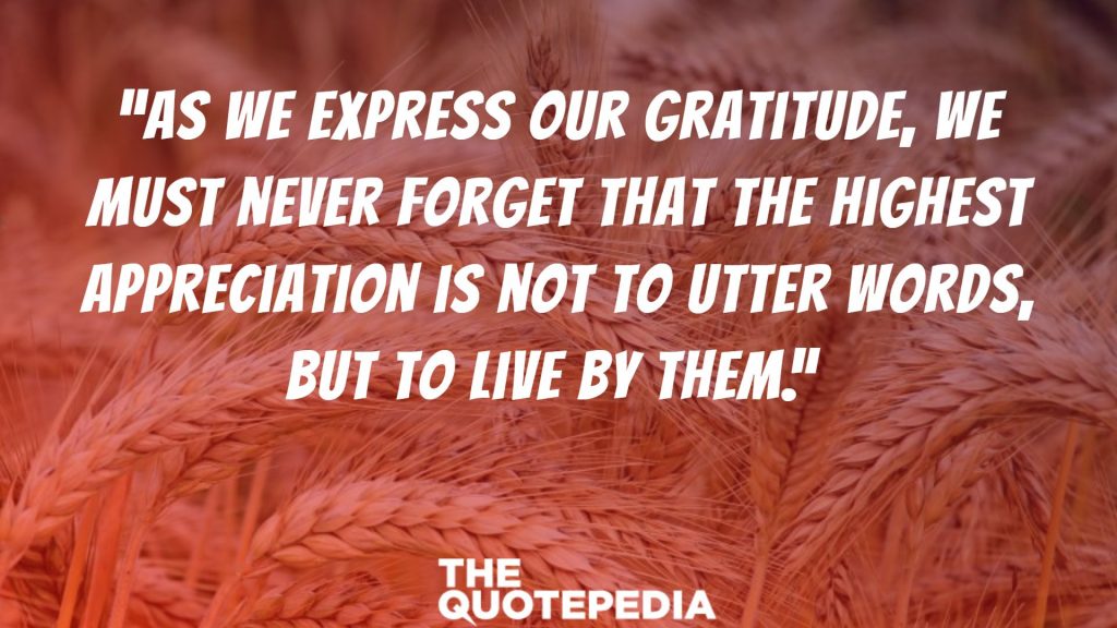 “As we express our gratitude, we must never forget that the highest appreciation is not to utter words, but to live by them.” 