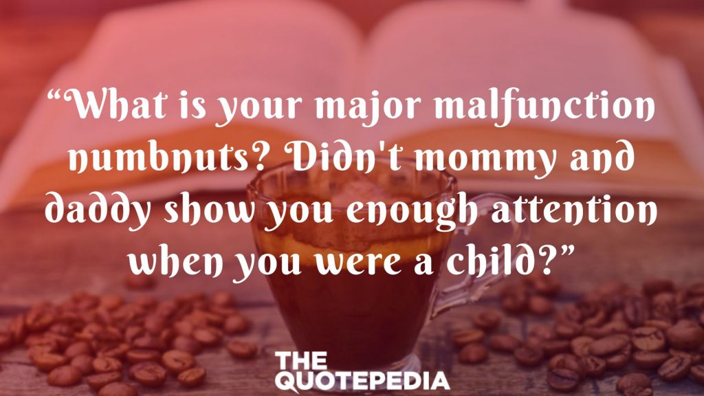“What is your major malfunction numbnuts? Didn't mommy and daddy show you enough attention when you were a child?”